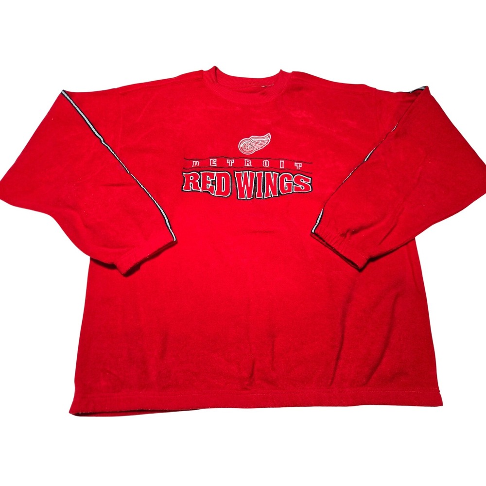 Detroit Red Wings Fleece Sweatshirt Mens Red Embroidered Pullover‎ Hockey NHL XL